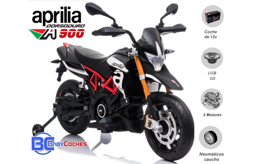 APRILIA DORSODURO 12V Moto eléctrica para niños con ruedas EVA